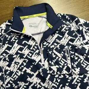 Medium Saucony Omni Sportop long Sleeve‎ Blue White Mitt-Cuffs QuarterZip